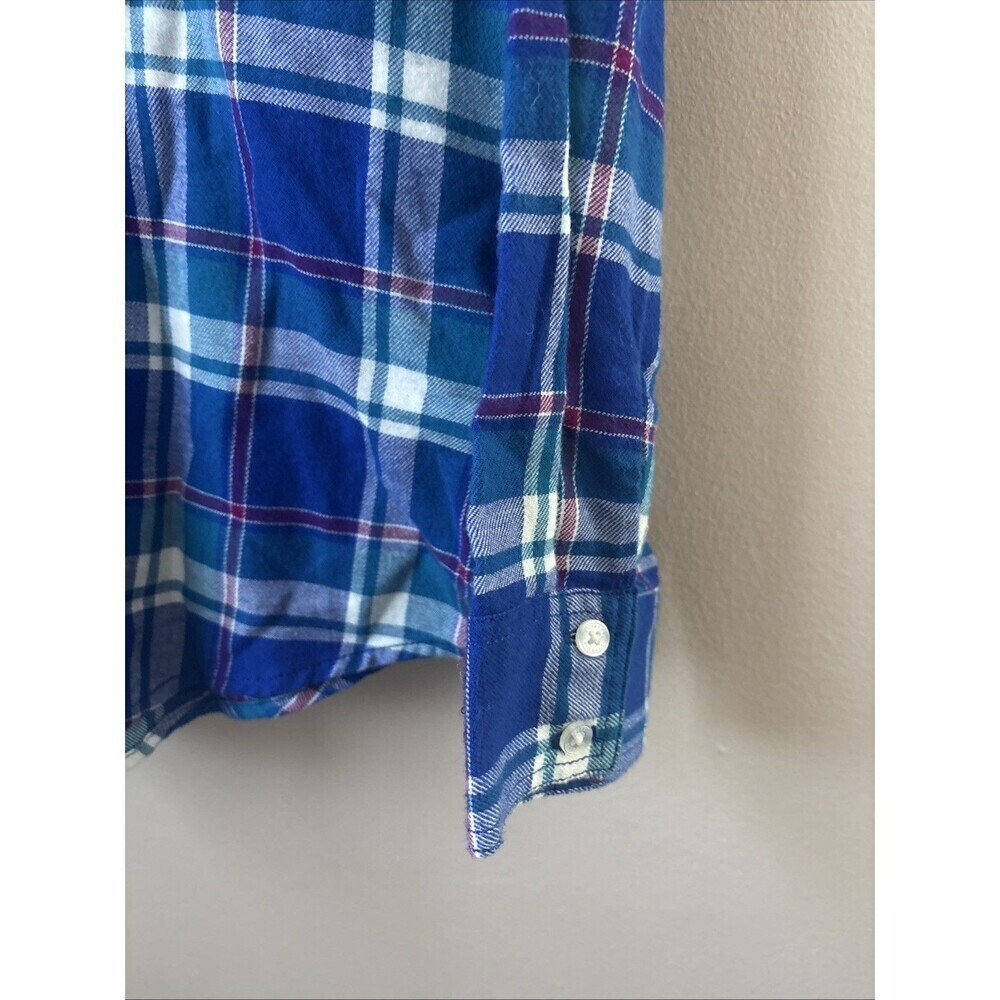 Express Women’s S Plaid Boyfriend Flannel Blue Purple Button Down NWT - Picture 3 of 6
